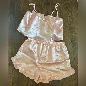 nasty gal pink silk sleep set pajamas